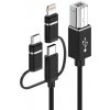 AppleMix Kábel USB-B na USB-C / Lightning / Micro B pre midi zariadenia / tlačiarne / periférie - 1 m - čierny