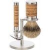 Mühle Set na holenie Mühle ROCCA - stojan, strojček s uzavretou hlavicou, štetka silvertip badger - vrstvená brezová kôra