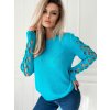 Fashionweek Pletený sveter s ozdobnými rukávmi a okrúhlym výstrihom NB5918 Farba: Tyrkysový, Veľkosť: Universal
