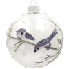 Vianočná ozdoba guľa sklenená vtáčiky na vetvičke Ø 8 cm 1 ks strieborná