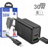 Nabíjačka Hoco N63 1× USB-C PD30W + 1× USB-A QC3.0 + kábel Ligh čierny, GaN
