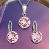 MSPERK Sada šperkov s krištáľmi Swarovski náušnice, retiazka a prívesok ružové okrúhle Ag 925/1000