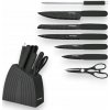 Sada Kuchynských Nožov v Čiernom Bloku 8 ks Brusný Kameň Nožnice