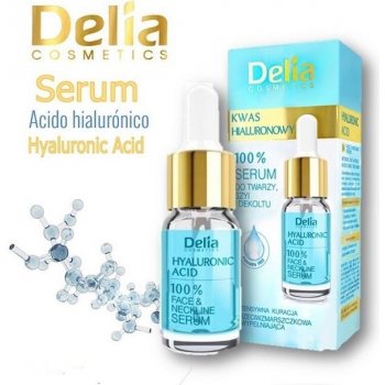 Delia Cosmetics 100% Serum Hyaluronic Acid vyplňujúce a protivráskové sérum s kyselinou hyalurónovou na tvár krk a dekolt Paraben Free 10 ml