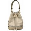 Kožená dámska mini kabelka Bagger v tvare mešca- bežová , crossbody + krátke ramienko 0194