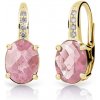 Dámske náušnice DF 3379 zo žltého zlata, ružového kremeňa a diamantov