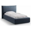 Tmavomodrá čalúnená jednolôžková posteľ s úložným priestorom s roštom 90x200 cm Kaelle – Micadoni