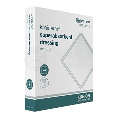 Kliniderm Superabsorbent Dressing Krytie na rany superabsorpčné sterilné 10 x 10 cm 10 ks