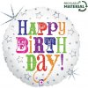 Fóliový balón Birthday Greetings biely – 35 cm