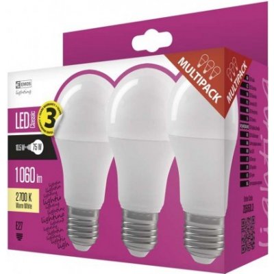 Emos LED žiarovka Classic A60 10.5W E27 teplá biela 3ks