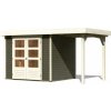 Drevený domček KARIBU ASKOLA 3 + prístavok 150 cm (23497) terragrau LG3228 - m2 - plexisklo - 16mm - m2 - ks - ks - ks - ks - nie - pultová (plochá) - nie - dvojkrídlové na pántoch - 1,95m - 3ks - 19m