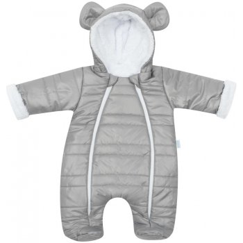 New Baby Zimná dojčenská kombinéza s kapucňou s uškami Pumi grey