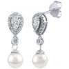Silvego Strieborné visiace náušnice Dea s bielou prírodnou perlou a Brilliance Zirconia ZT191005EWP