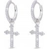 Biju Strieborné náušnice krúžky s krížikom a zirkónmi 3480