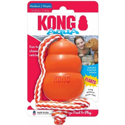 Hračka Kong Dog Aqua Granát s lanom oranžový, plávajúci, guma prírodná M