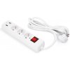 Predlžovací Kábel 3m s 3 zásuvkami + 2x USB, biely