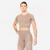 DOMYOS Dámske crop top tričko 900 na fitness bezšvové hnedé S