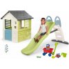 Set šmykľavka s dvojitou vlnou a domček Jolie Funny Toboggan Life Smoby dĺžka šmyku 200 cm s vodotryskom a vozík na ťahanie s vedro setom