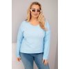 Kesi Dámske tričko Plus Size s výstrihom do V a dlhším zadným dielom Modrá