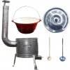 Perfect Cauldron kotlík na guláš liatina 0,5 cm 16 l, pokrievka nerez 41 cm INOX, Perfect Cauldron kotlina nerez 36 cm TOP LUX, vareška 50 cm SMREK, naberačka antikor INOX