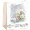 Vianočná darčeková taška Gule a sviečky strieborno-biele 23x19cm