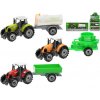 Mikro trading Traktor kov 19cm s přívěsem volný chod 3barvy 3druhy v krabičce 12ks v DBX