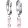 MINET Strieborné náušnice krúžky s visiacimi ružovými zirkónmi