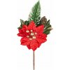 Vetvička MagicHome Vianoce, s kvetom poinsettia, červená, 18 cm
