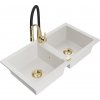 MEXEN/S MEXEN/S - Mario granitový drez 2-bowl vrátane batérie Aster, biela 6504-20-73450-57-G