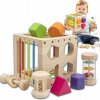 DREVENÁ HRAČKA NA TRIEDENIE EDUKAČNÁ KOCKA S hrkálkou 6v1