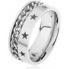 Šperky eshop - Oceľový prsteň striebornej farby zdobený retiazkou a hviezdičkami HH10.2 - Veľkosť: 67 mm