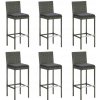 Barové stoličky s vankúšmi, 6 ks, sivé, polyratan