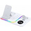 AppleKing 4 v 1 multifunkčná bezdrôtová nabíjačka s hodinami pre iPhone / Apple Watch / Airpods - biela - možnosť vrátiť tovar ZADARMO do 30tich dní