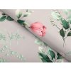 Bavlnená látka/plátno Sandra SA-452 Ružové kvety na sivom - šírka 160 cm
