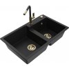 MEXEN/S MEXEN/S - Tomas granitový drez 2-bowl vrátane batérie Flora, čierna 6516-77-670401-57-G
