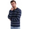 Pánske polo tričko s dlhým rukávom s viskózou, prúžky námornícka modrá a biela OM-POLS-0146 V1, veľkosť M