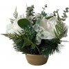 Náhrobná ikebana biela pivónia a eukalyptus v miske