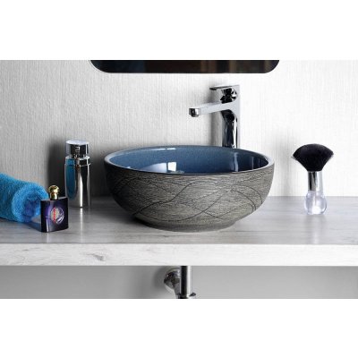 Sapho PRIORI keramické umývadlo, priemer 41cm, 15cm, modrá/šedá SPH PI020