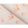 Detská bavlnená látka/plátno Sandra SA-525 Veveričky s kvietkami na sivobéžovom - šírka 160 cm