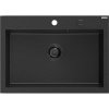 Mexen Elix jednokomorový granitový drez 700 x 500 mm, čierny/strieborný metalický, čierny sifón - 6526701005-73-B