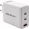 Qoltec Sieťová nabíjačka 100W GaN | 5-20V | 1,5-3A | 2 x USB-C PD | 1 x USB QC 3.0 | Biela