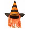 Čarodejnícky klobúk čierno-oranžový s vlasmi