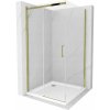 Mexen Omega, sprchovací kút s posuvnými dverami 100 (dvere) x 100 (stena) cm, 8mm číre sklo, zlatý profil + slim sprchová vanička 5cm, 825-100-100-50-00-4010
