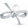 JwL Luxury Pearls Blyštivá dámska brošňa Mašle s pravou perlou a kryštálmi JL0842