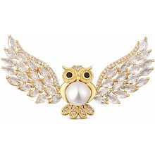JwL Luxury Pearls luxusná pozlátená brošňa s perlou a kryštálmi Múdra sova JL0813