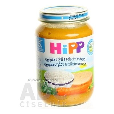 HiPP Príkrm BIO Mrkva s ryžou a teľacím mäsom (od ukonč. 4./6. mesiaca) 1x190 g