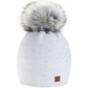Fashionweek dámska čiapka s kožušinovou brmbolcom Jenot +flísová podšívka Wool Verona Biela