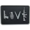 WARAGOD Nášivka 3D LOVE-Pistol Grenade Knife Rifle čierna 7.5x5cm