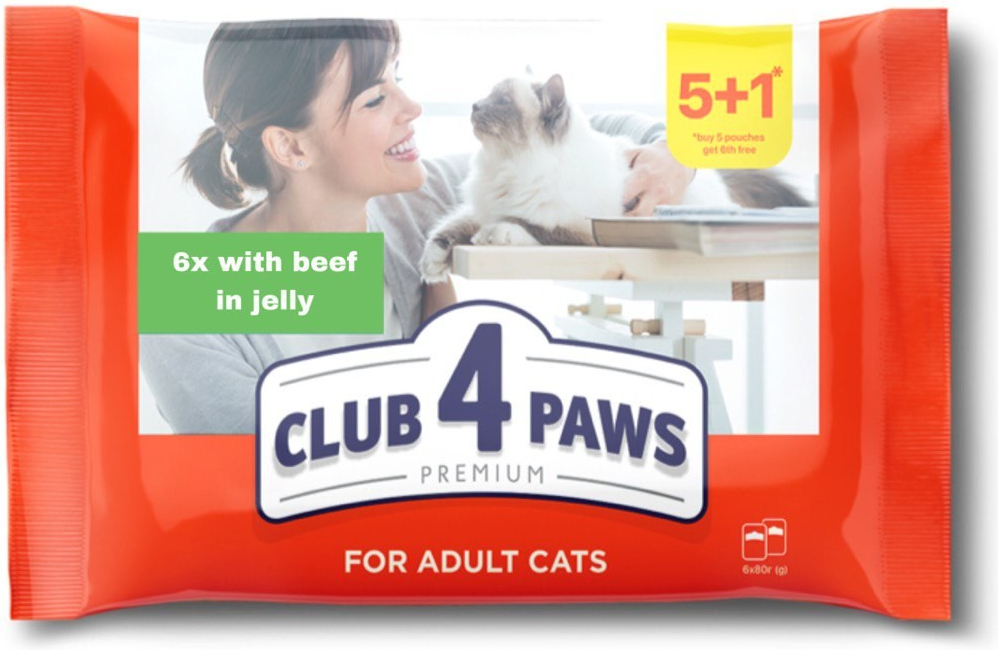 CLUB 4 PAWS Premium s hovädzím mäsom v želé 6 x 80 g