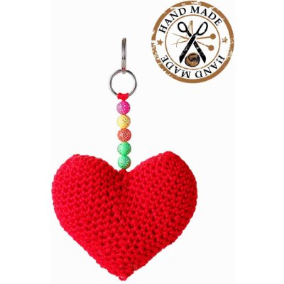 Prívesok na kľúče Wooline háčkované srdce červené